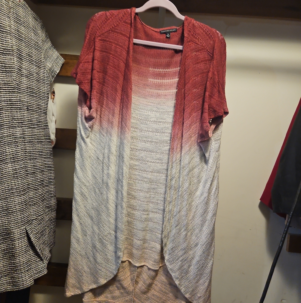 Signature Studio Rust to Cream Ombre Open-Front Cardigan
